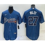 Men's Atlanta Braves #27 Austin Riley Navy Blue Pinstripe Stitched MLB Cool Base Nike Jersey