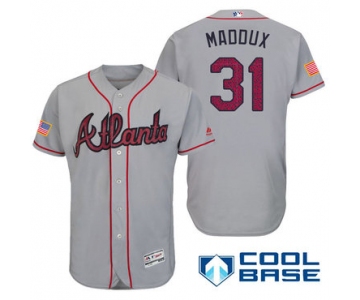 Men's Atlanta Braves #31 Greg Maddux Gray Stars & Stripes Fashion Independence Day Stitched MLB Majestic Cool Base Jersey