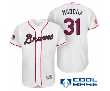 Men's Atlanta Braves #31 Greg Maddux White Stars & Stripes Fashion Independence Day Stitched MLB Majestic Cool Base Jersey