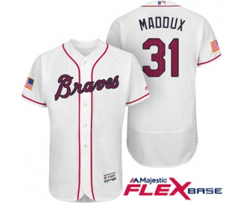 Men's Atlanta Braves #31 Greg Maddux White Stars & Stripes Fashion Independence Day Stitched MLB Majestic Flex Base Jersey