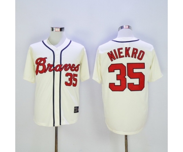 Men's Atlanta Braves #35 Phil Niekro Retired Cream Majestic Cooperstown Collection Throwback Jersey