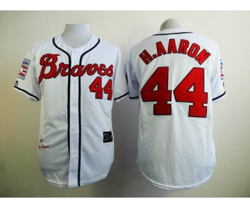 Men's Atlanta Braves #44 Hank Aaron 1963 Hall of Fame White Throwback Jersey