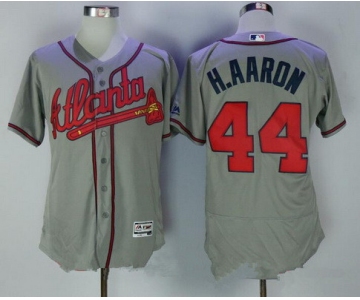 Men's Atlanta Braves #44 Hank Aaron Retired Gray Road Stitched MLB Majestic Flex Base Jersey