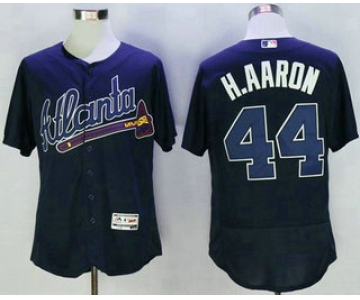 Men's Atlanta Braves #44 Hank Aaron Retired Navy Blue Road Stitched MLB 2016 Majestic Flex Base Jersey