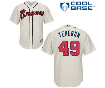 Men's Atlanta Braves #49 Julio Teheran Cream Alternate Stitched MLB Majestic Cool Base Jersey