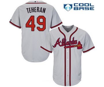Men's Atlanta Braves #49 Julio Teheran Gray Road Stitched MLB Majestic Cool Base Jersey