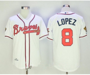 Men's Atlanta Braves #8 Javy Lopez White Home Throwback 1995 World Series with 30th Patch Stitched MLB Mitchell & Ness Jersey