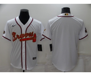 Men's Atlanta Braves Blank 2022 White Gold World Series Champions Program Cool Base Stitched Baseball Jersey