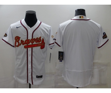 Men's Atlanta Braves Blank 2022 White Gold World Series Champions Program Flex Base Stitched Baseball Jersey