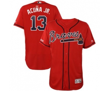 Size 5XL Men's Atlanta Braves #13 Ronald Acuna Jr Scarlet 150th Patch Flexbase Jersey