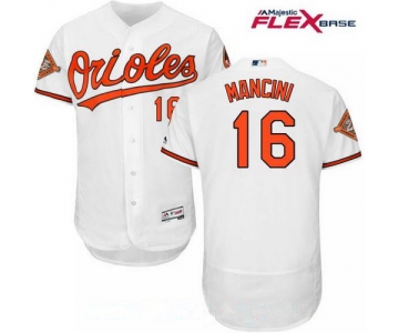 Men's Baltimore Orioles #16 Trey Mancini White Home 25th Patch Stitched MLB Majestic Flex Base Jersey