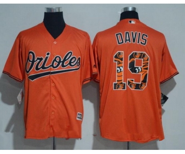 Men's Baltimore Orioles #19 Chris Davis Orange Team Logo Ornamented Stitched MLB Majestic Cool Base Jersey