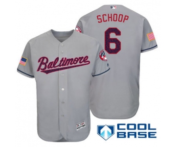 Men's Baltimore Orioles #6 Jonathan Schoop Gray Stars & Stripes Fashion Independence Day Stitched MLB Majestic Cool Base Jersey