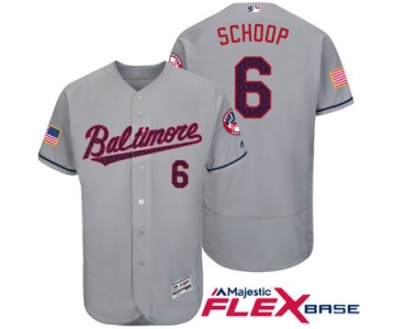 Men's Baltimore Orioles #6 Jonathan Schoop Gray Stars & Stripes Fashion Independence Day Stitched MLB Majestic Flex Base Jersey