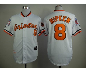 Men's Baltimore Orioles #8 Cal Ripken 1970 Hall of Fame White Throwback Jersey