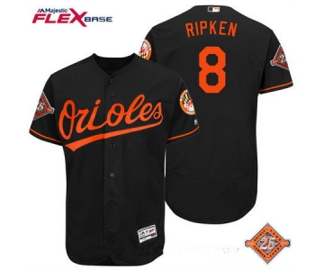 Men's Baltimore Orioles #8 Cal Ripken Retired Black 25TH Patch Stitched MLB Majestic Flex Base Jersey