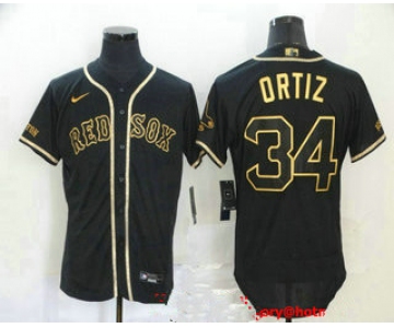 Men's Boston Red Sox #34 David Ortiz Black With Gold Stitched MLB Flex Base Nike Jersey