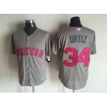 Men's Boston Red Sox #34 David Ortiz Gray With Pink 2016 Mother's Day Baseball Cool Base Jersey
