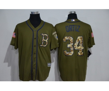 Men's Boston Red Sox #34 David Ortiz Green Salute to Service Majestic Baseball Jersey