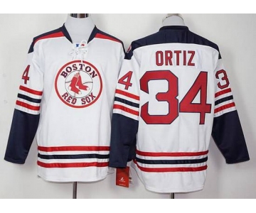 Men's Boston Red Sox #34 David Ortiz Home White Long Sleeve Baseball Jersey