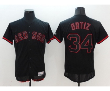 Men's Boston Red Sox #34 David Ortiz Lights Out Black Fashion 2016 Flex Base Majestic Stitched MLB Jersey