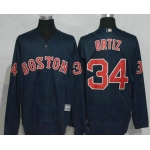 Men's Boston Red Sox #34 David Ortiz Navy Blue Long Sleeve Stitched MLB Majestic Cool Base Jersey