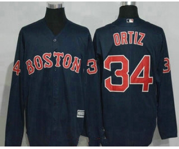 Men's Boston Red Sox #34 David Ortiz Navy Blue Long Sleeve Stitched MLB Majestic Cool Base Jersey