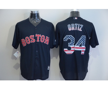 Men's Boston Red Sox #34 David Ortiz Navy Blue USA Flag Fashion MLB Baseball Jersey