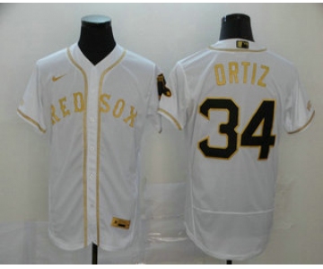 Men's Boston Red Sox #34 David Ortiz White With Gold Stitched MLB Flex Base Nike Jersey
