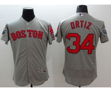 Red Sox #34 David Ortiz Grey Flexbase Authentic Collection 2018 World Series Stitched MLB Jersey