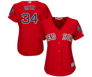 Women's Boston Red Sox #34 David Ortiz Red Stitched MLB Majestic Cool Base Jersey with Retirement Patch