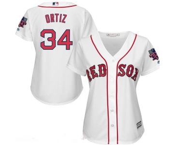 Women's Boston Red Sox #34 David Ortiz White Home Stitched MLB Majestic Cool Base Jersey with Retirement Patch