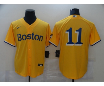 Men's Boston Red Sox #11 Rafael Devers Gold 2021 City Connect Stitched MLB Cool Base Nike Jersey
