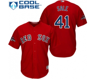 Red Sox #41 Chris Sale Red Cool Base 2018 World Series Champions Stitched Youth Baseball Jersey