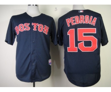 Boston Red Sox #15 Dustin Pedroia Navy Blue Jersey