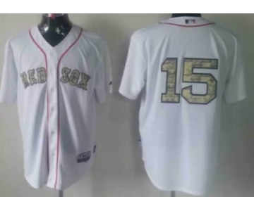 Boston Red Sox #15 Dustin Pedroia White With Camo Jersey
