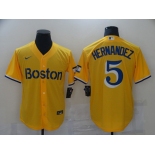 Men Boston Red Sox 5 Hernandez Yellow City Edition Game 2021 Nike MLB Jerseys