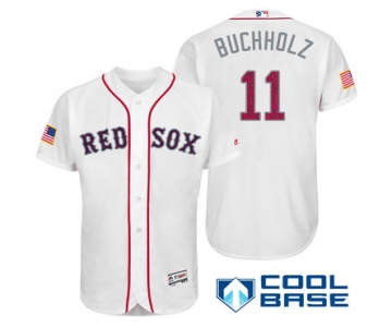 Men's Boston Red Sox #11 Clay Buchholz White Stars & Stripes Fashion Independence Day Stitched MLB Majestic Cool Base Jersey