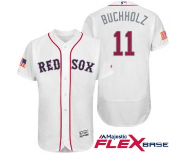 Men's Boston Red Sox #11 Clay Buchholz White Stars & Stripes Fashion Independence Day Stitched MLB Majestic Flex Base Jersey