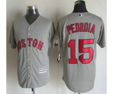 Men's Boston Red Sox #15 Dustin Pedroia Away Gray 2015 MLB Cool Base Jersey