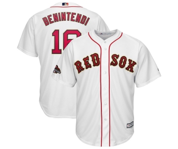 Men's Boston Red Sox 16 Andrew Benintendi White 2019 Gold Program Cool Base Jersey