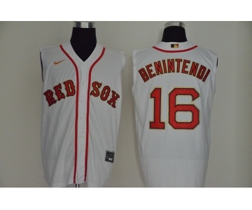 Men's Boston Red Sox #16 Andrew Benintendi White With Gold 2020 Cool and Refreshing Sleeveless Fan Stitched MLB Nike Jersey