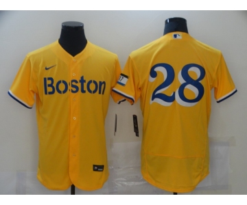 Men's Boston Red Sox #28 J.D. Martinez Gold 2021 City Connect Stitched MLB Flex Base Nike Jersey