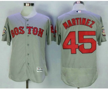 Men's Boston Red Sox #45 Pedro Martinez Retired Gray Road Stitched MLB 2016 Majestic Flex Base Jersey