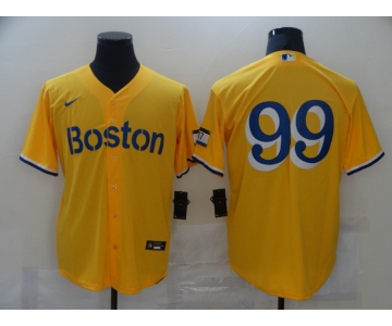 Men's Boston Red Sox #99 Alex Verdugo Gold 2021 City Connect Stitched MLB Cool Base Nike Jersey