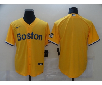 Men's Boston Red Sox Blank Gold 2021 City Connect Stitched MLB Cool Base Nike Jersey