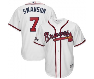 Atlanta Braves #7 Dansby Swanson Majestic 2019 Postseason Official Cool Base Player White Jersey