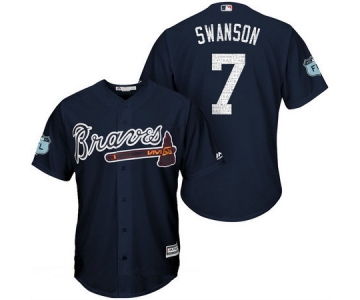 Men's Atlanta Braves #7 Dansby Swanson Navy Blue 2017 Spring Training Stitched MLB Majestic Cool Base Jersey