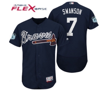 Men's Atlanta Braves #7 Dansby Swanson Navy Blue 2017 Spring Training Stitched MLB Majestic Flex Base Jersey