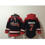 Men's Atlanta Braves #7 Dansby Swanson Navy Red Ageless Must-Have Lace-Up Pullover Hoodie